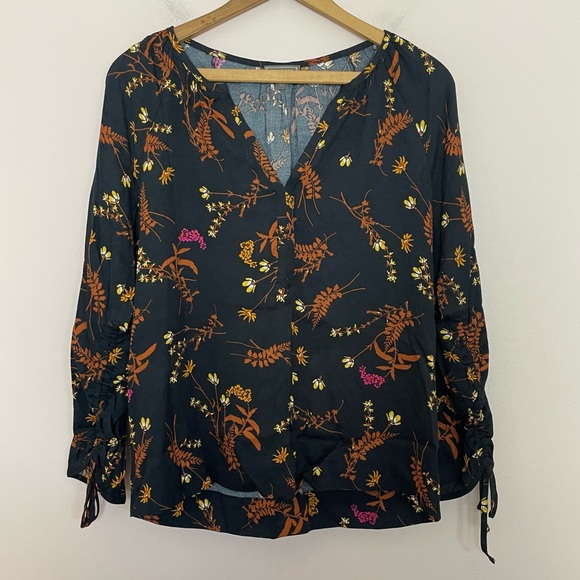 J. Crew Tops - J. Crew Point Sur Black and Brown Drapey V Neck Tie-Sleeve Blouse Top Size XS